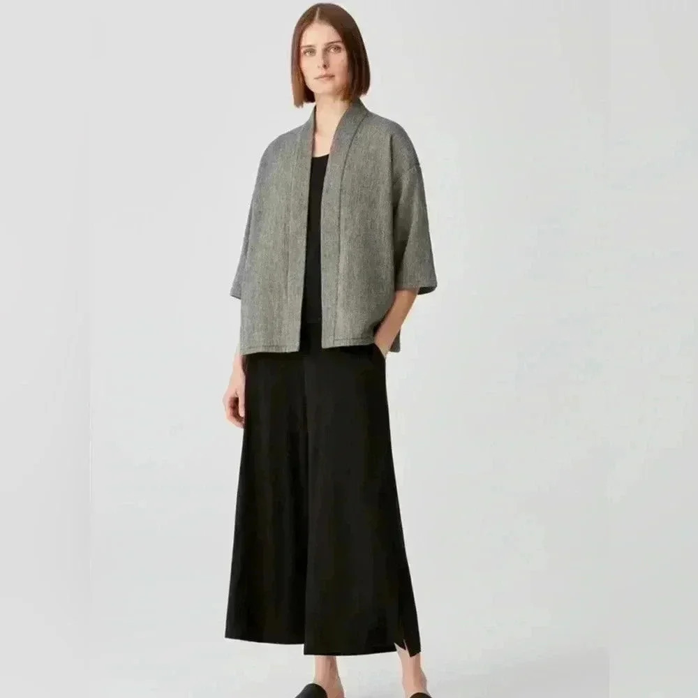 Eileen Fisher System Striated Cotton Blend Jacket, Open Front, Charcoal, SP